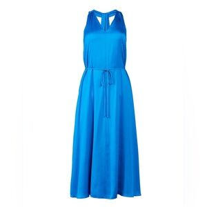 Ann Taylor Tie Waist Halter Midi‎ Dress In Deep Cerulean Bridesmaid Wedding